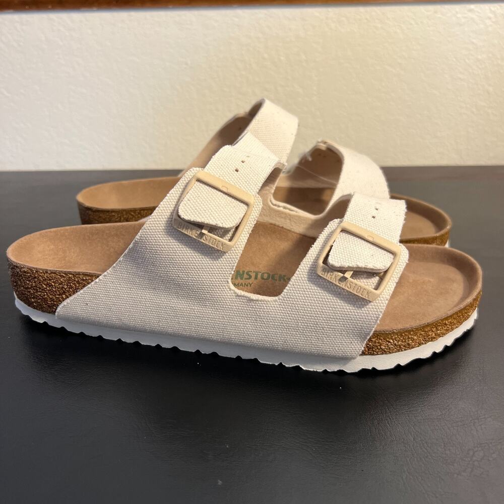 Birkenstock Arizona Vegan Mens US 12 EU 45 Eggshell Canvas Sandals Regular